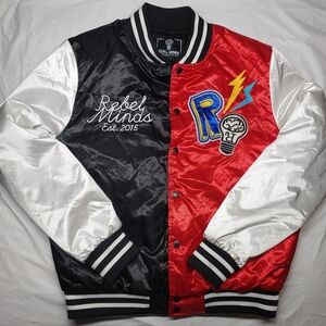 Vintage Rebel Minds Black and Red Satin Stitched Varsity Jacket Large